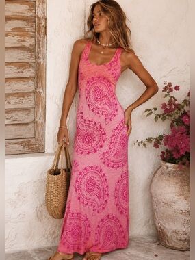 Tommy Bahama Pink Sunset Paisley Maxi Dress XS Rayon